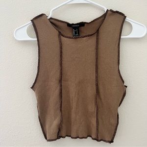 Forever 21 Stitch cropped Tee Brown Contrast